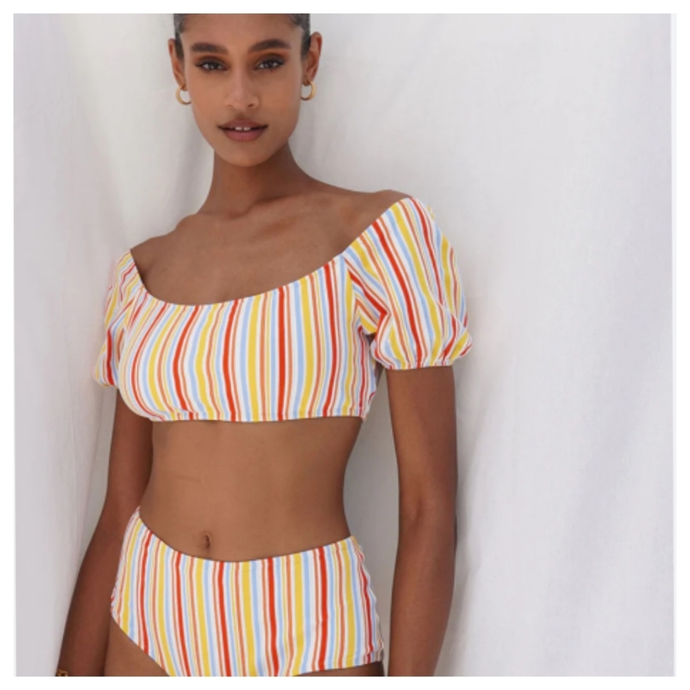 LEMLEM Lemon Zest Striped Mokati Crop Bralette Bikini Top